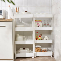 收納架 塑料浴室置物架廚房夾縫收納架多層可移動架子衛生間帶輪整理架子