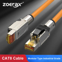 ZoeRax Cat8 Ethernet Patch Cable S/FTP 22AWG Double Shielded Solid Cable | 2000Mhz 2Ghz 40Gbps | 5th-Gen Ethernet LAN Network