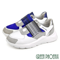 【GREEN PHOENIX 波兒德】女 運動鞋 休閒鞋 厚底 全真皮 胎牛皮 西班牙進口(藍色、白色)