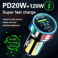 USB C PD20W LED Display Dual Ports USB A Fast Charge Car Charger for iPhone Xiaomi Huawei Samsung Galaxy S24 S23 S22 Ultra