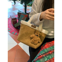 Beg Tote Mewah, Gaya Korea Ins, Retro dan Comel, Pegang Tangan, Dua Sisi, Bulu Domba Tiruan, Sesuai 