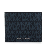 MICHAEL KORS Cooper 燙銀Logo防刮滿版MK雙鈔票層含零錢袋對開式短夾(深藍色)