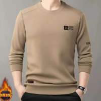 เสื้อวันเล่นสงกรานต์  เสื้อผ้าสงกรานต์คนอ้วนเสื้อสเวตเตอร์ผ้าฟลีซผู้ชาย หนา คอกลม แฟชั่นเรียบง่าย เส