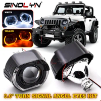 Sinolyn 3 Inch Black Bi Xenon Projector Lenses For H7 H4 Headlight LED Angel Eyes Turn Signal Super Car Lights Car Accessories