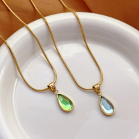 Meichen French-Style Clear Green Water Drop Blue Ocean Necklace Collarbone Chain, Fashionable And Un