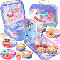 Golray Tea Party Set for Toddlers Girls Toys Unicorn Gift for 3 4 5 6 Years Old Tin Tea Set & Carryi