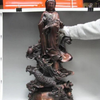bi001672 Pure Red Copper Bronze Stand Dragon GuanYin Kwan-yin Boddhisattva Buddha Statue