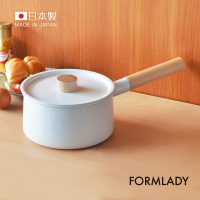 日本FORMLADY 小泉誠 kaico日製原木單柄琺瑯牛奶鍋(附蓋)-2.2L(IH爐可使用)