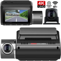 Dual Lens Car DVR 4K Dashboard Video Recorder 3’’ LCD Front And Rear 2160P+1080P Dual Cameras Dashcam WIFI GPS ADAS Night Vision