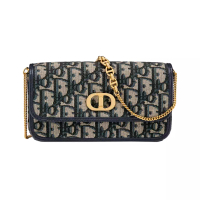 Christian Dior Small Miss Caro Pouch with Chain Oblique Jacquard Blue