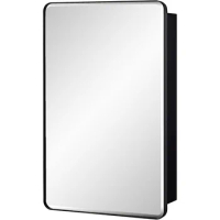 Black Bathroom Mirror Medicine Cabinet with Round Corner Framed Door and Beveled Edge Mirror 15 x 25 inch, Recessed or Surface M