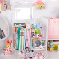 Acrylic School Makeup Large Stationery Drawer Organizers Storage Supplies Capacity Case Office Transparent Pencil Box