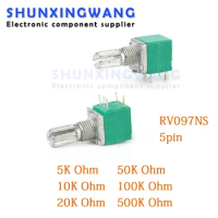 5pcs RV097NS 5K 10K 20K 50K 100K 500K with a switch audio 5pin shaft 15mm amplifier sealing potentiometer