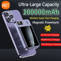 100000mAh Wireless Power Bank Magnetic Qi Portable Powerbank Type C Fast Charger For iPhone15 14 13 Samsung MaCsafe 2024 New
