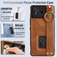 For Asus Rog Phone 8 Shockproof Wristband Ring Bracket Back Cover For Asus Rog Phone 8 Pro Rog 8 Protective Leather Phone Case