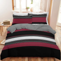 BeddingOutlet 3PCS Black And Red Stripes Duvet Cover Set Irregular Geometric Pattern Soft Comforter Cover With 2 Pillow Shams