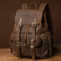 New Crazy Horse Leather Men's Backpack Vintage Top Layer Leather Handmade Backpack Leather Casual Computer Backpack