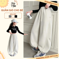 DT18-Quần nỉ dày ống rộng cho bé SARAMIA KIDS, dáng harem bo gấu, lưng chun phối dây rút, mặc ấm áp 