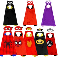 Superhero Children Cloak Cosplay Spiderman Captain America Hulk Double Solid Color Capes with Mask Kids Halloween Party Gift