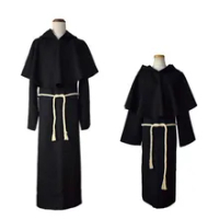 Adults Kids Men Boys Medieval Cosplay Monk Costumes Black Monk Robe Wizard Costume Priest Halloween Medieval Costume