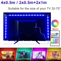 LED RGB TV Light Strip IP65 Waterproof 16 Colors 5050 5V Music Controller LED RGB Tape Lights 32-75in TV Monitor Bedroom Decor