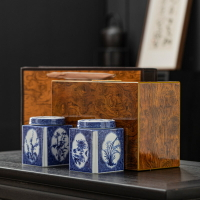 梅蘭竹菊青花瓷罐高檔茶葉包裝禮盒木盒空盒通用白茶綠茶紅茶普洱