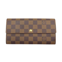 【二手名牌BRAND OFF】LOUIS VUITTON LV 路易威登 棕色 棋盤格 帆布 Sarah 雙折長夾 N61734