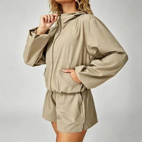 Jaket Hoodie Olahraga Anti Angin Wanita dengan Saku＆Resleting Tali Serut Bagian Bawah Anti-UV UPF50+