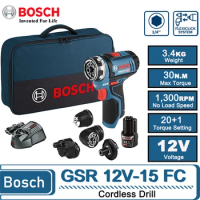Bosch GSR12V-15FC Brushed Flexiclick 5-In-1 Drill/Driver System with 1pc 2.0Ah Batteries,Electric Drill/Screwdriver Power Tool