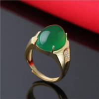 S925 pure silver ring rose gold emerald ring natural jade jade jade myelin men and women sand gold diamond diamond ring