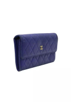 Chanel Pre-Loved CHANEL Blue Quilted Caviar Leather Wallet