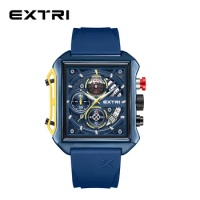 Extri Fashion Men Waterproof Quartz Watch Adjustable Silicone Watch band Date Calendar Blue Colorful Multi Function Quartz Watch