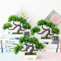 Artificial Green Pine Tree Plants Bonsai Simulation Plastic Small Tree Pot Plant Potted Ornaments Home Table Garden Decoration
