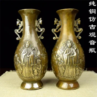 copper casting goddess mercy bottle net water goddess mercy pattern brass vase antique decoration Pure copper Home Furnishing