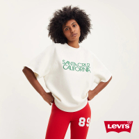 【LEVIS】Gold Tab金標系列 女款 寬鬆內刷毛重磅短袖T恤/復古不收邊寬袖/360GSM厚棉 象牙白 熱賣單品