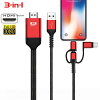 50pc 3 in 1 Micro USB Type C Lightning Type-C To HDMI Cable Adapter MHL Phone Mirroring to TV Projector Monitor HDTV For iPhone