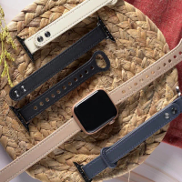 【ALL TIME 完全計時】Apple Watch S7/6/SE/5/4 38/40/41mm 細款女用釘扣真皮錶帶