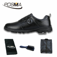 高爾夫男士球鞋 防水 透氣 旋轉鞋帶球鞋 防滑鞋釘   GSH096 黑  配POSMA鞋包 2合1清潔刷     高爾夫球毛巾
