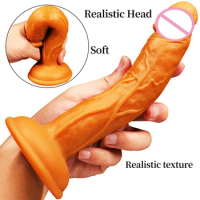 Realistic Dildo with Powerful Suction Cup Silicone Big Dick Penis Sex Toy Flexible G-spot Dildo with Curved Shaft and Ball
