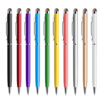 100 Packs Of 13-Color Mini Metal 2-In-1 Stylus Universal Ballpoint Pen Text Engraving Custom Logo Office School Advertising Pen