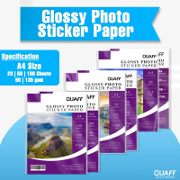 QUAFF Glossy Inkjet Photo Sticker A4 Size 90GSM / 135GSM (20 Sheets - 50 Sheets - 100 Sheets)
