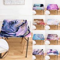 Marble Liquid Square Fitted Tablecloth Watercolor Ink Art Dining Table Cover Elastic Edge Polyester Waterproof Tablecloth Indoor