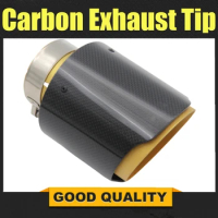 Car Universal Straight Edge Glossy Carbon Fiber Gold Pipe Exhaust Muffler Tip Exhaust End Pipe Tail Pipe Tip for Akrapovic