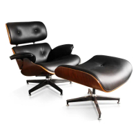【潮傢俬】EAMES LOUNGE CHAIR & OTTOMAN 牛皮復刻版-黑(躺椅)