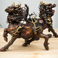 Pure copper Kirin ornaments a pair of town house Zhaocai Fire Kirin small living room home shop porch company crafts