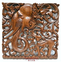 泰國柚木雕花板 60cm正方形 大象頭子母象 泰北玫瑰樣式全可1入