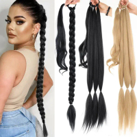 30 inci panjang Braids ekor kuda dengan getah sintetik DIY Blonde Braids hitam Brown Pony Tail palsu
