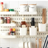 Nordic Style Plastic Pegboard Shelf Punch-free Organizer Display Pegboard Waterproof Wall Shelf for Living Room Kitchen Bathroo