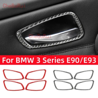 For BMW 3 Series E90 E92 E93 M3 2005-2012 Accessories Carbon Fiber Car Interior Door Handle Decoration Ring Trim Cover Stickers