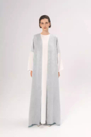 Demure & Co DEMURE&CO - DESSENTIALS JANA OPEN ABAYA IN SILVER BLUE - DAILY WEAR ABAYA